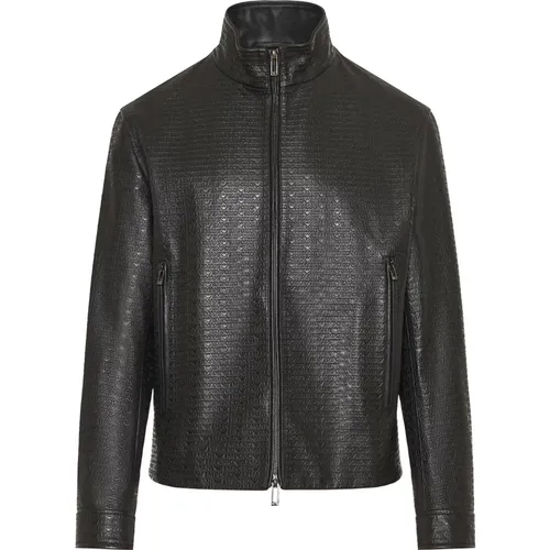 Classic Leather Jacket with Zip Closure , male, Sizes: L, 3XL, 2XL, XL - Emporio Armani - Modalova