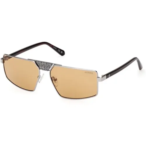 Shiny Gunmetal Sunglasses with Brown Lenses , unisex, Sizes: 60 MM - Guess - Modalova