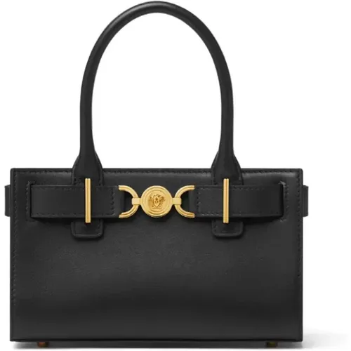 Vitello Nero Oro Leather Bag , female, Sizes: ONE SIZE - Versace - Modalova