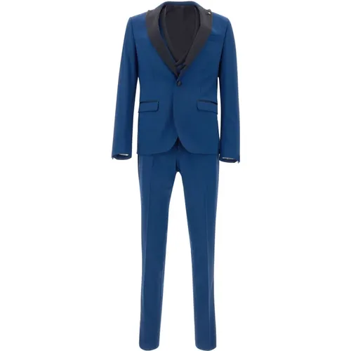 Blauer dreiteiliger formeller Anzug mit kontrastierenden Profilen , Herren, Größe: M - Manuel Ritz - Modalova
