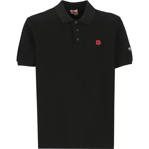 Schwarzes Polo-Shirt mit Boke Blume , Herren, Größe: L - Kenzo - Modalova