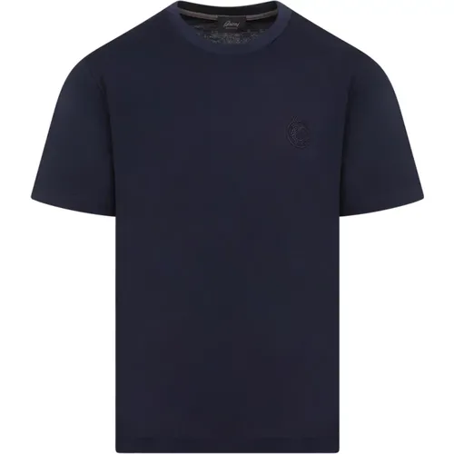 Blau Baumwoll T-Shirt mit Logo , Herren, Größe: L - Brioni - Modalova