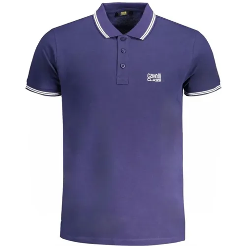 Klassisches Poloshirt - Blau Baumwolle , Herren, Größe: M - Cavalli Class - Modalova