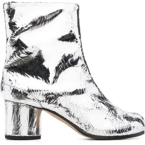 Silberfarbene Lederstiefel mit Blockabsatz - Maison Margiela - Modalova