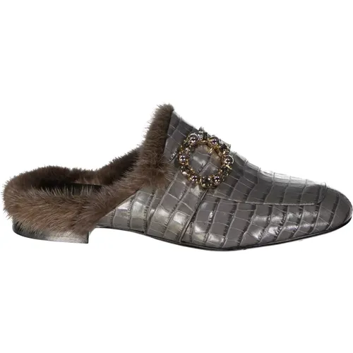 Croc Leather Slip-On Shoes , female, Sizes: 3 UK - Eleventy - Modalova