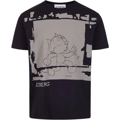 Felix Schwarzes T-Shirt , Herren, Größe: XL - Iceberg - Modalova