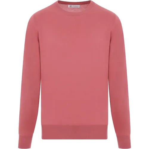 Red Cotton Sweater with Grey Trim , male, Sizes: M, S - BRUNELLO CUCINELLI - Modalova