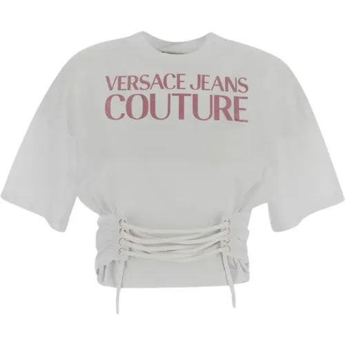 Logo Baumwoll T-Shirt , Damen, Größe: L - Versace Jeans Couture - Modalova