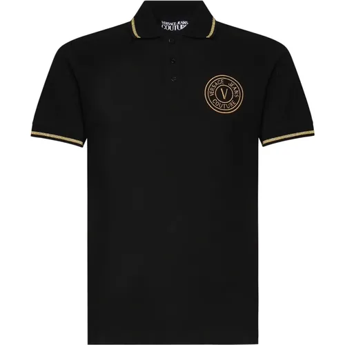 Schwarzes Baumwoll-Poloshirt mit Knöpfen , Herren, Größe: S - Versace Jeans Couture - Modalova