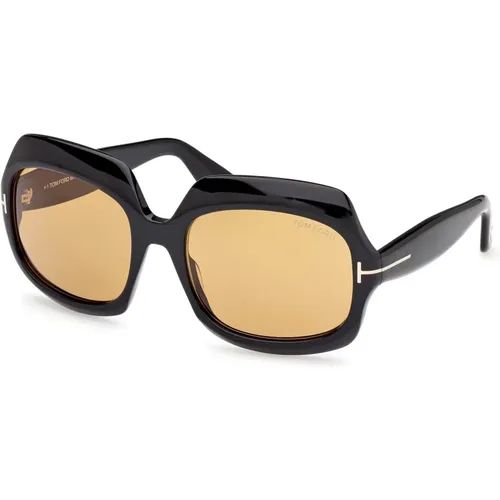 Quadratische Sonnenbrille Schwarz mit gelben Gläsern , Damen, Größe: 60 MM - Tom Ford - Modalova
