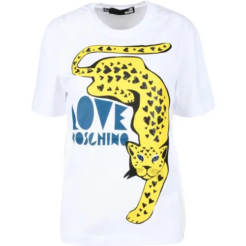 Baumwoll T-Shirt mit Stilvollem Design , Damen, Größe: XS - Love Moschino - Modalova