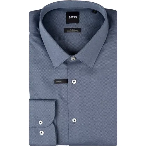 Slim-Fit Graues Hemd Hank Stil , Herren, Größe: L - Hugo Boss - Modalova