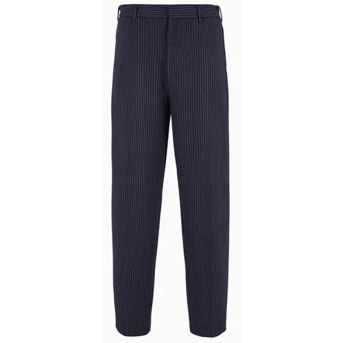 Navy Pinstripe Trousers , male, Sizes: L - Emporio Armani - Modalova