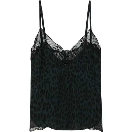 Leopard Print Dark Green Lace Camisole Top , female, Sizes: M, L, S - Zadig & Voltaire - Modalova