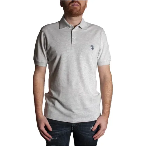 Grey Polo T-Shirt with Embroidered Logo , male, Sizes: S, M, L - BRUNELLO CUCINELLI - Modalova