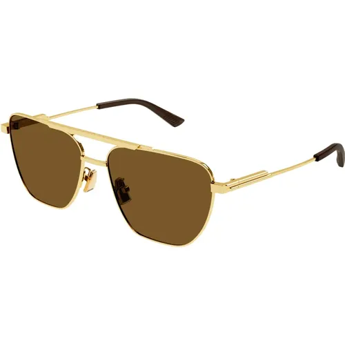 Gold/Brown Sunglasses , male, Sizes: 57 MM - Bottega Veneta - Modalova