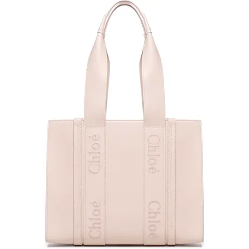 Leather Tote Bag with Embroidered Logo , female, Sizes: ONE SIZE - Chloé - Modalova