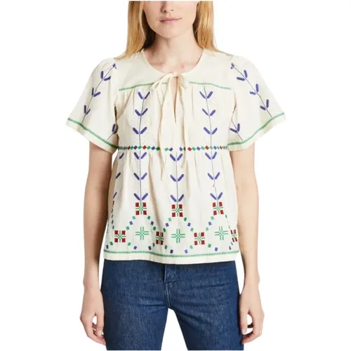 Kimber short sleeve cotton and linen blouse , female, Sizes: S, M - BA&SH - Modalova