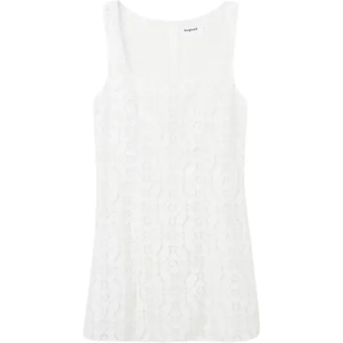 Ärmelloses weißes Kleid für Frühling/Sommer , Damen, Größe: XL - Desigual - Modalova