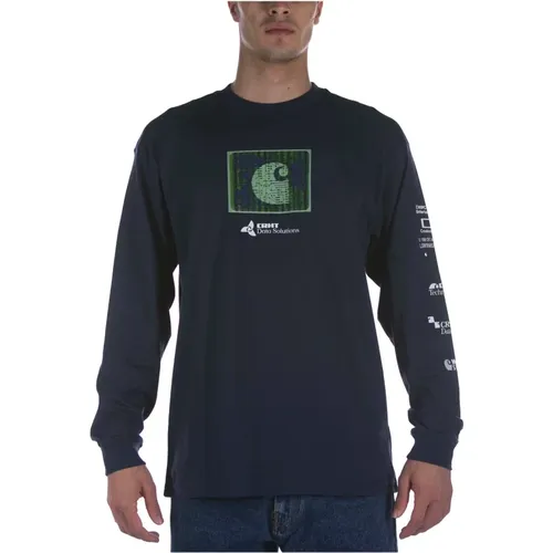 Carhartt T-Shirt L/S Data Solutions Blau , Herren, Größe: L - Carhartt WIP - Modalova