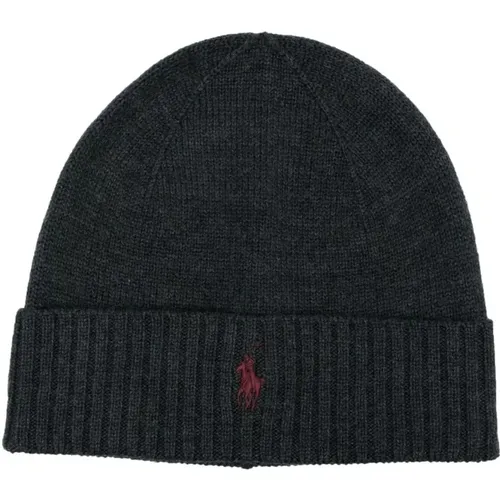 Embroidered Logo Wool Hats in Dark Grey , male, Sizes: ONE SIZE - Polo Ralph Lauren - Modalova