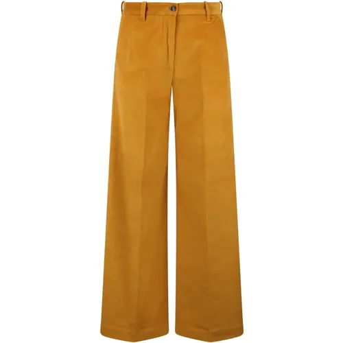 Suede Cotton Wide Leg Trousers , female, Sizes: W26, W25, W28 - Nine In The Morning - Modalova