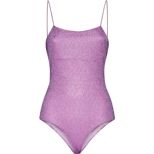 Lilac Lurex Square Neck Swimsuit , female, Sizes: L, M - Oseree - Modalova