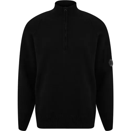 Halb zipped Lambswool Strick in Schwarz , Herren, Größe: XL - C.P. Company - Modalova