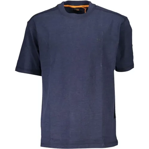 Blauer Logo-Print Crewneck T-Shirt , Herren, Größe: M - Hugo Boss - Modalova