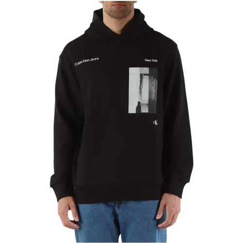 Hooded Cotton Sweatshirt with Logo Print , male, Sizes: S, M, L, XL, 2XL - Calvin Klein Jeans - Modalova