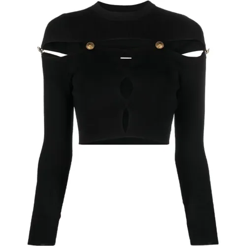 Schwarzes Crop Top mit Cut-Outs - Versace Jeans Couture - Modalova