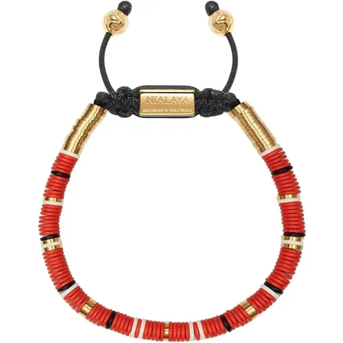Men's Beaded Bracelet with , White and Gold Disc Beads , Herren, Größe: XL - Nialaya - Modalova