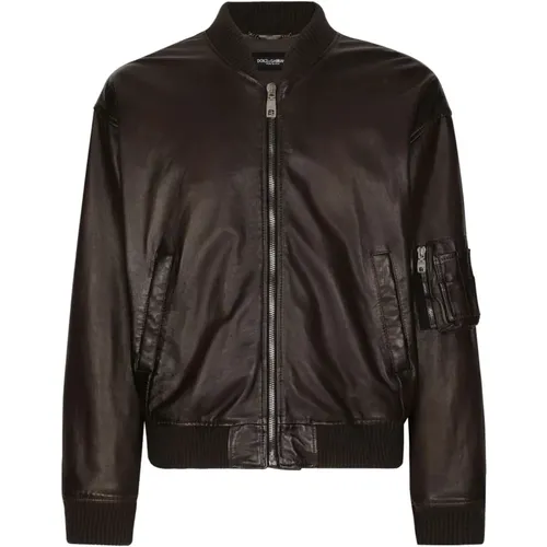 Leather Bomber Coats , male, Sizes: L, XL - Dolce & Gabbana - Modalova