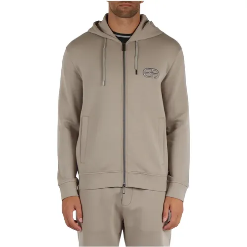 Baumwollhoodie mit Reißverschluss und Logo , Herren, Größe: M - Emporio Armani - Modalova