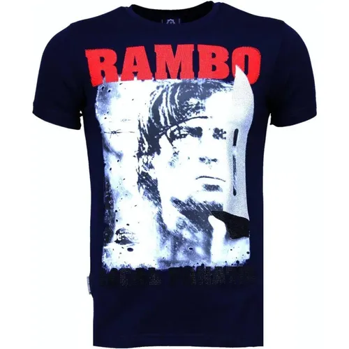Rambo Rhinestone - Herren T-Shirt - 4776Nb , Herren, Größe: 2XL - Local Fanatic - Modalova