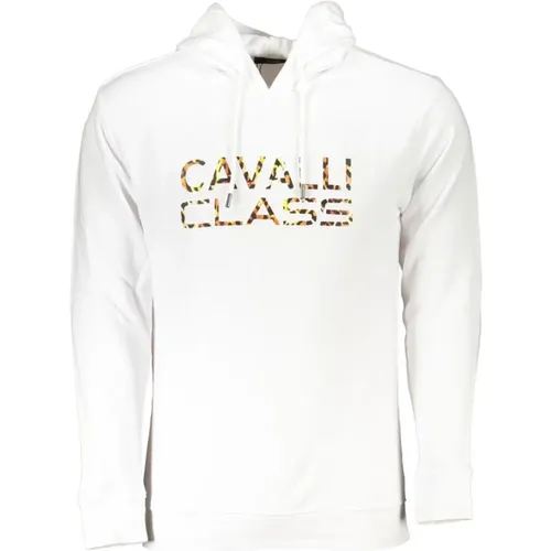 Eleganter weißer Kapuzenpullover mit Logodruck , Herren, Größe: 2XL - Cavalli Class - Modalova