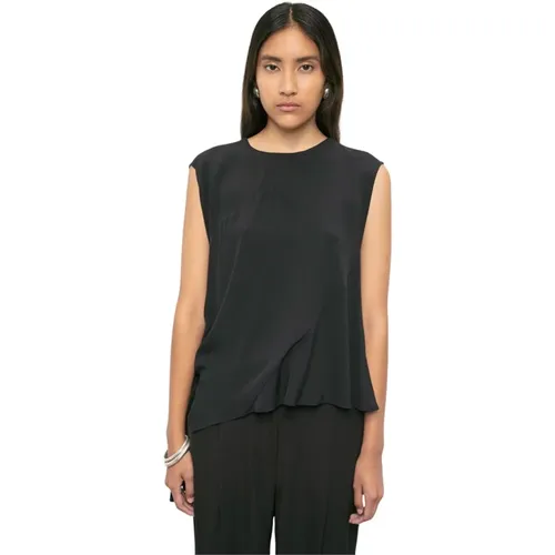 Asymmetrische Crepe de Chine Top mit Applikationen , Damen, Größe: S - MeiMeiJ - Modalova