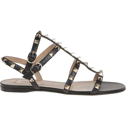 Studded Calfskin Flat Sandals , female, Sizes: 3 UK, 3 1/2 UK, 4 1/2 UK, 4 UK - Valentino Garavani - Modalova