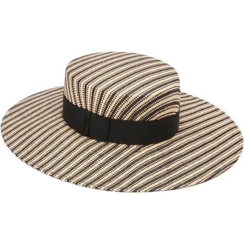 Striped Raffia Canotier Hat in Sand , female, Sizes: 58 CM - Nina Ricci - Modalova