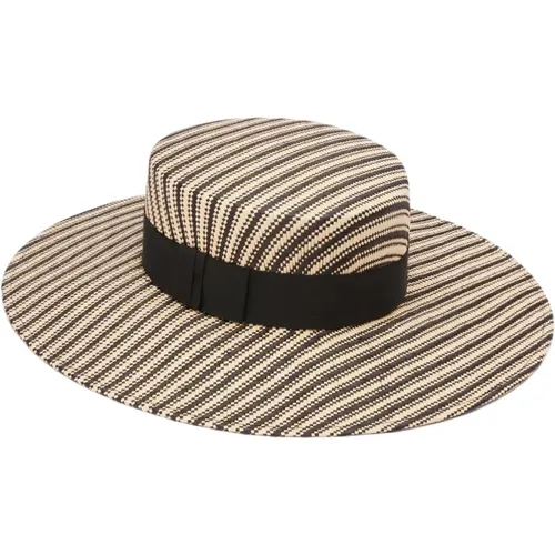 Striped Raffia Canotier Hat in Sand , female, Sizes: 58 CM, 56 CM - Nina Ricci - Modalova