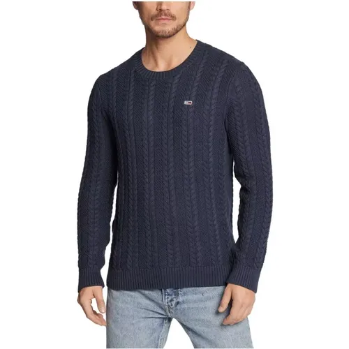 Navy Cable Knit Sweater , male, Sizes: L - Tommy Hilfiger - Modalova