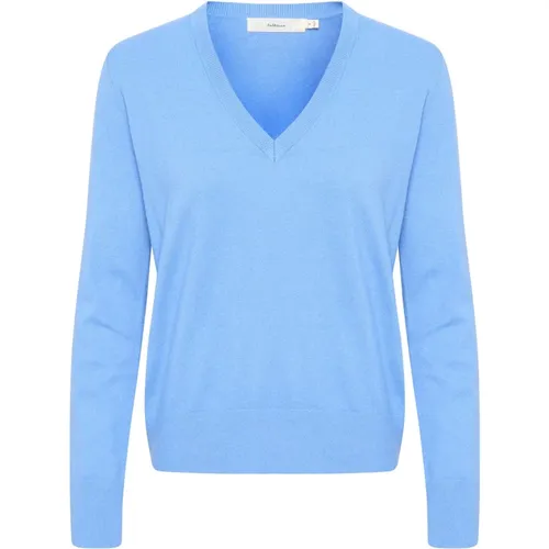 Blauer V-Ausschnitt Strickpullover , Damen, Größe: M - InWear - Modalova