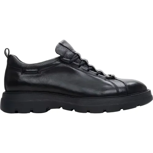 Herren Schwarze Leder-Sneaker mit Elastischer Schnürung Er00114196 , Herren, Größe: 42 EU - Estro - Modalova