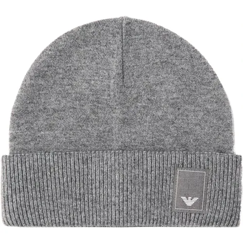 Graue Logo-Strickmütze mit Rand , unisex, Größe: ONE Size - Emporio Armani - Modalova