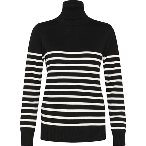 Gestreifter Rollkragenpullover Schwarz , Damen, Größe: L - Saint Tropez - Modalova