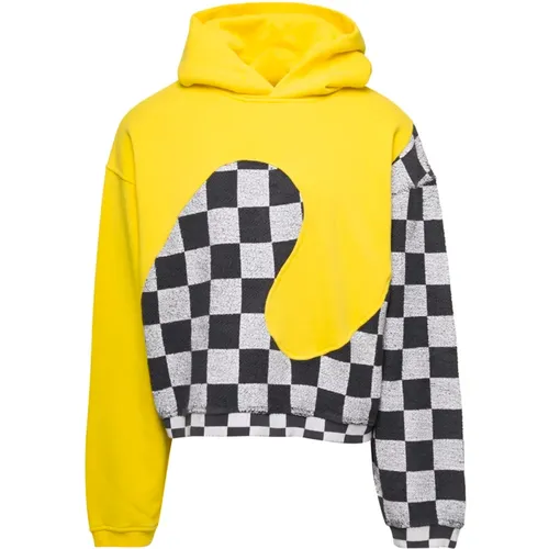 Gelber Checker Swirl Hoodie Strick , Herren, Größe: XL - ERL - Modalova