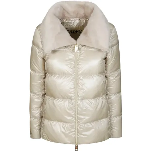 Ultraleichte Ecofur Kragen Pufferjacke , Damen, Größe: L - Herno - Modalova