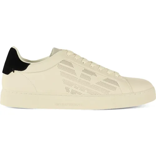 Leather Sneakers with Velvet Insert , male, Sizes: 8 UK, 11 UK, 10 UK, 7 UK, 9 UK, 6 UK, 8 1/2 UK, 9 1/2 UK - Emporio Armani - Modalova
