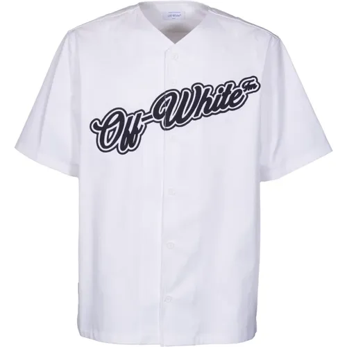Off , Logo T-Shirt Weiß Baumwolle V-Ausschnitt , Herren, Größe: S - Off White - Modalova