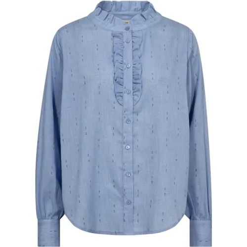 Blaue Jacquard-Bluse mit Ballonärmeln , Damen, Größe: L - FREEQUENT - Modalova